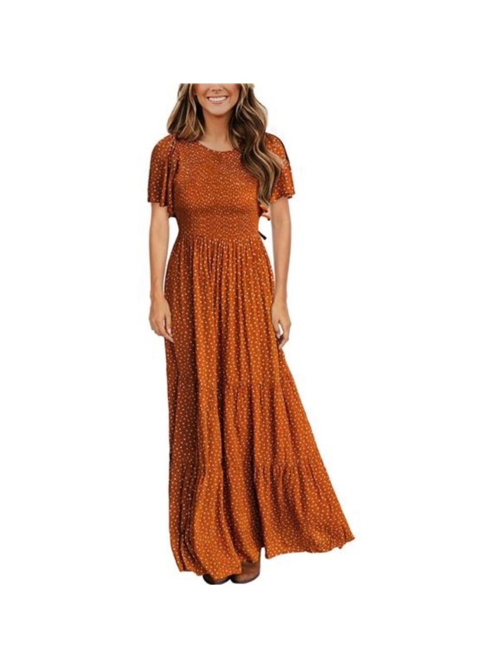 Kranda Rust Short-Sleeve Tiered Maxi Dress Size S NWOT
